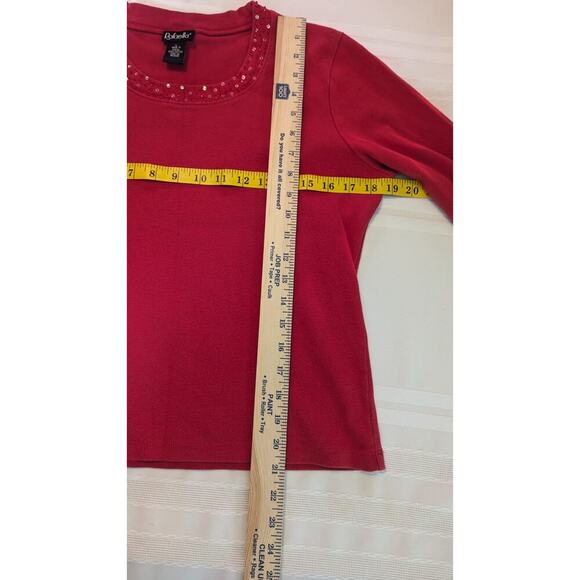 Rafaella Red Embellished Round Neck Cotton Stretch Top Sz Lg - Picture 7 of 7
